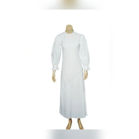 Doen Bias Dress S 6 Women's Casual Ruffle Long Sleeve White Long Maxi NEW 22111 - Picture 1 of 2